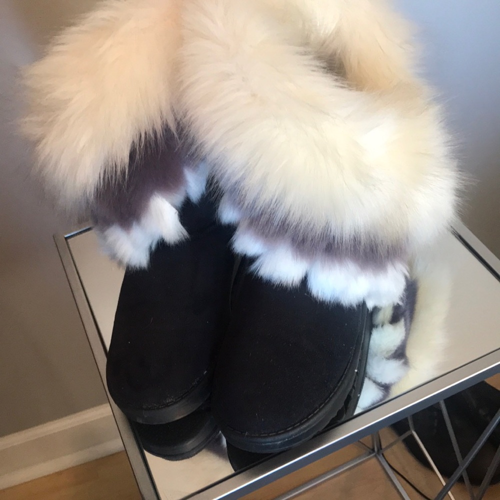 Black faux suede and faux fur boots